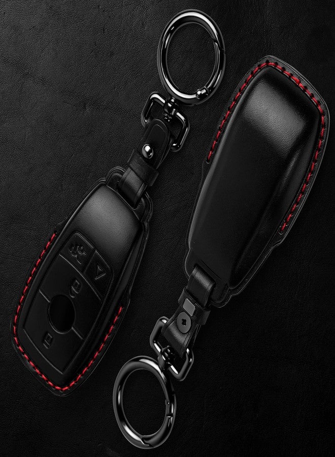 Tukellen for Mercedes Benz key fob cover Genuine Leather with keychain,Leather Protector Key case compatible with 2017-2023 E-Class 2018-2021 S-Class 2019-2023 A-Class C-Class G-Class-Black (Red line) - Image 4